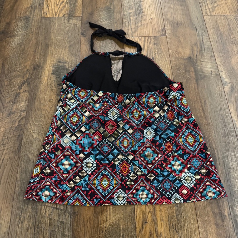 Mossimo Geometric Mosaic Halter Tankini Swim Top Black Blue Red Large Beach Y2K - Picture 6 of 6